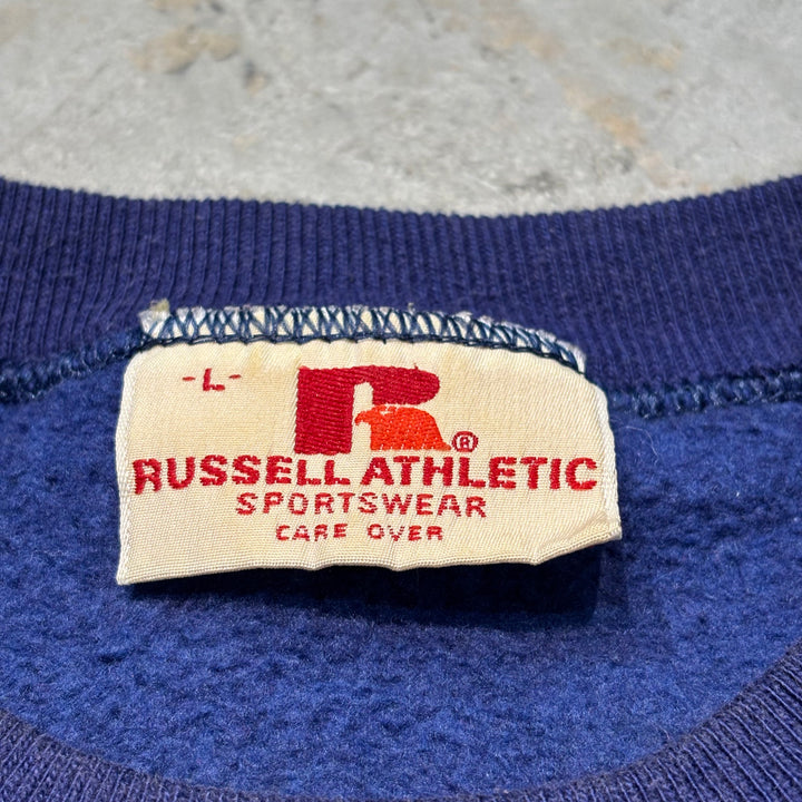 미국 80 년대에서 만든 중고 의류 ~ Russell Athletic/ Russell Athletic/ Blank Crew Neck Sweatshirt/ Plain/ Front V Gusset/ Size L