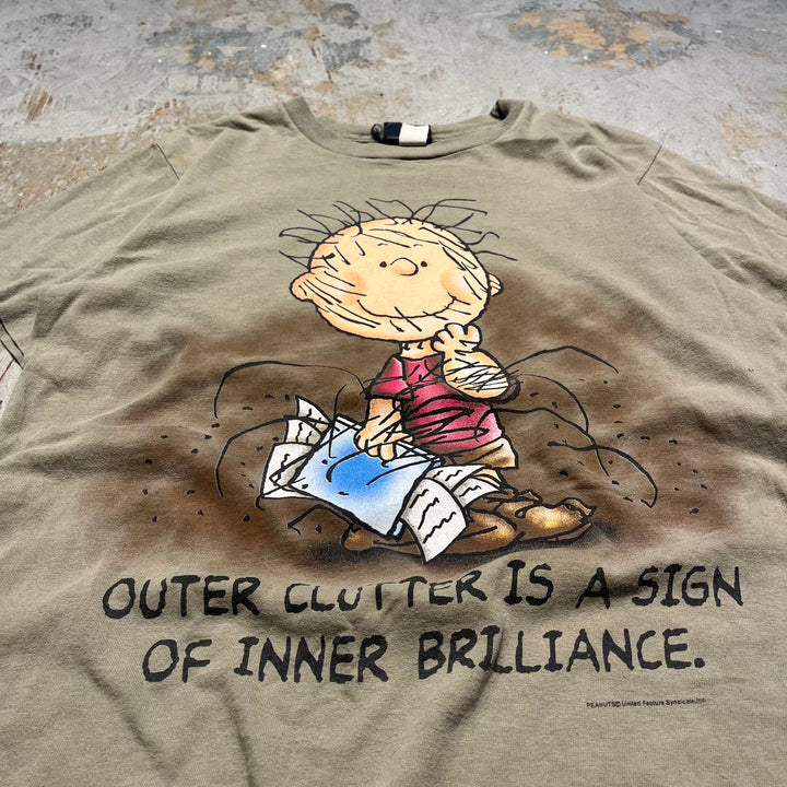 古着 90's PEANUTS/スヌーピー/チャーリーブラウン/「外側の乱雑さは内側の輝きの表れです」/ヴィンテージ シングルステッチ Tシャツ/サイズM