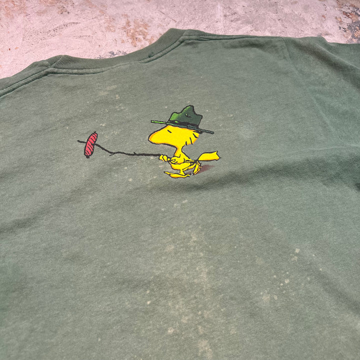 古着 スヌーピー/ハッピーキャンパー/ヴィンテージ シングルステッチプリントTシャツ/サイズL