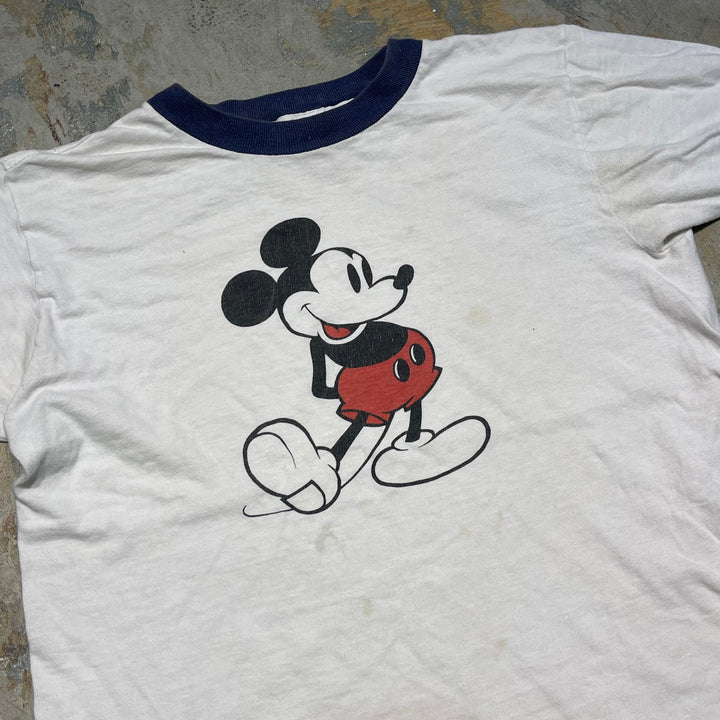 古着 ~80's USa製 wolt disney/ウォルト・ディズニー / ミッキーマウス / ヴィンテージ シングルステッチ キャラクター リンガーTシャツ/サイズXL