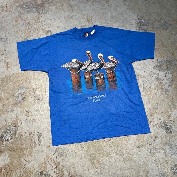 #4845 古着 90's SCREEN STARS/USA製 /フロリダ州アンナ マリア アイランド/アニマルプリントTシャツ/ヴィンテージ/シングルステッチ/サイズL