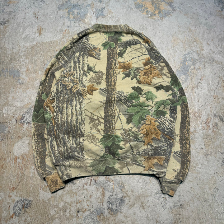 빈티지 저지/유니폼/실제 트리 패턴/승무원 넥 스웨트 셔츠/크기 l