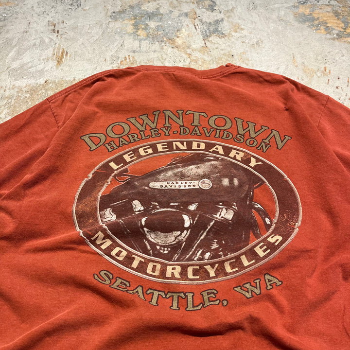古着 USA製 Harley-Davidson/ハーレー ダビッドソン ワシントン州 ダウンタウン・シアトル プリントTシャツ サイズL