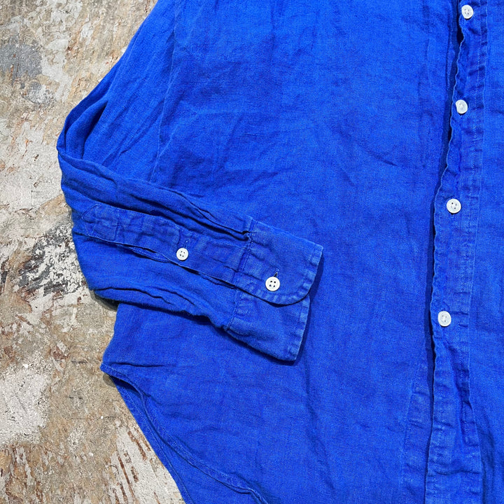 #4383 古着 Ralph Lauren/ラルフローレン/Long Sleeve Button Down Shirt /長袖ボタンダウンシャツ/Linen/リネン/サイズM