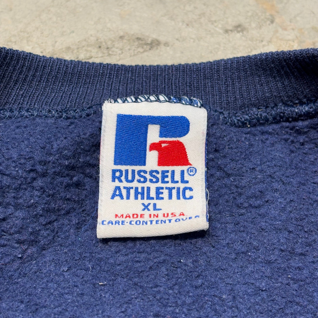 미국 80 년대에서 만든 중고 의류 ~ Russell Athletic/Russell Athletic/College Logo/University of California, Davis/Aggies 야구/승무원 목 셔츠/사이즈 XL