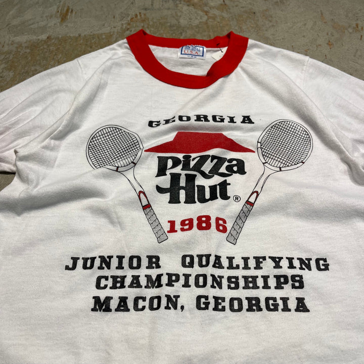 #4788 古着 USA製 86’s ピザハット テニスチャンピオンズシップ/ヴィンテージ リンガー Tシャツ/サイズM