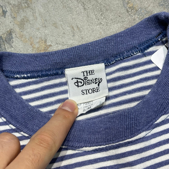 古着 90's USa製 the disney store/ディズニー・ストア / ミッキーマウス / ボーダー柄 / ヴィンテージ シングルステッチ キャラクターTシャツ/サイズS/M