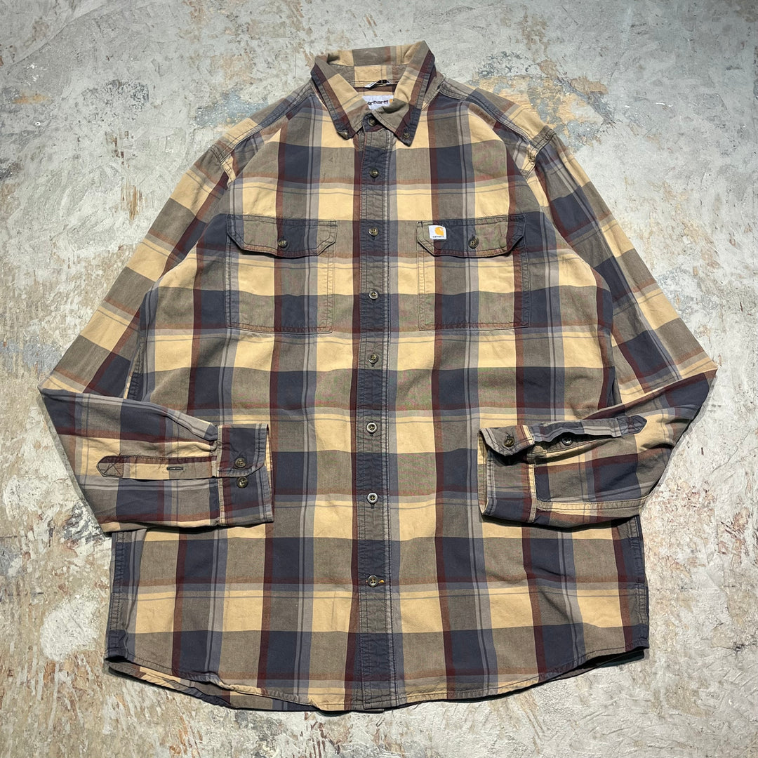 #4366 Used clothing Carhartt/Long Sleeve Button Down Shirt/Long Sleeve Button Down Shirt/Checked Plaid/Size L