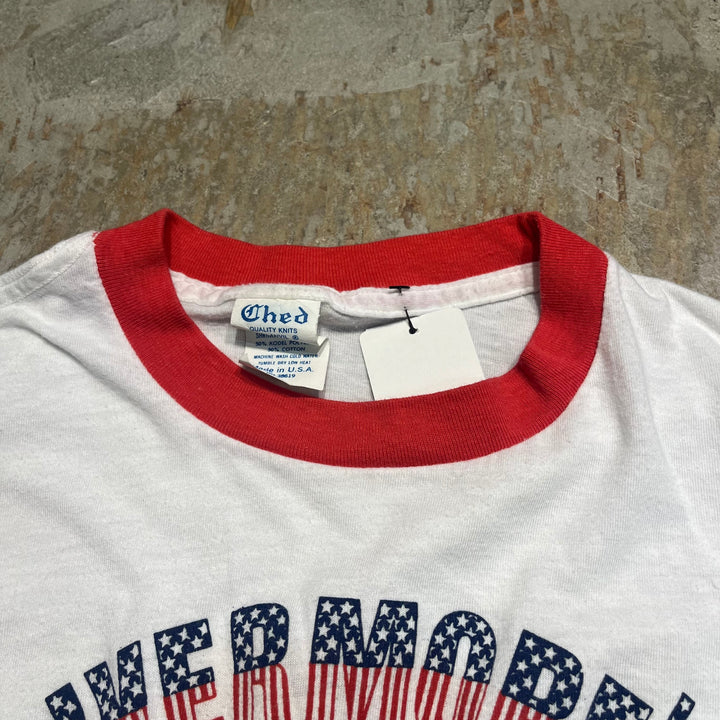 #4784 古着 USA製80's~ 紙タグ/ヴィンテージ プリントリンガーTシャツ/サイズM