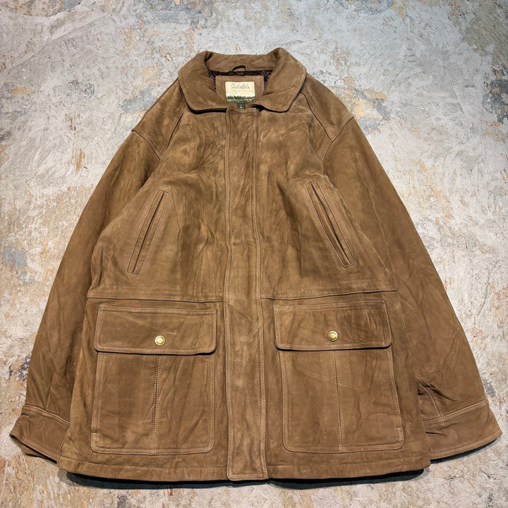 Used clothing 90's cabelas/Cabelas/ Genuine leather zip-up leather jacket/Half coat/Quilted lining/Cowhide/Size L