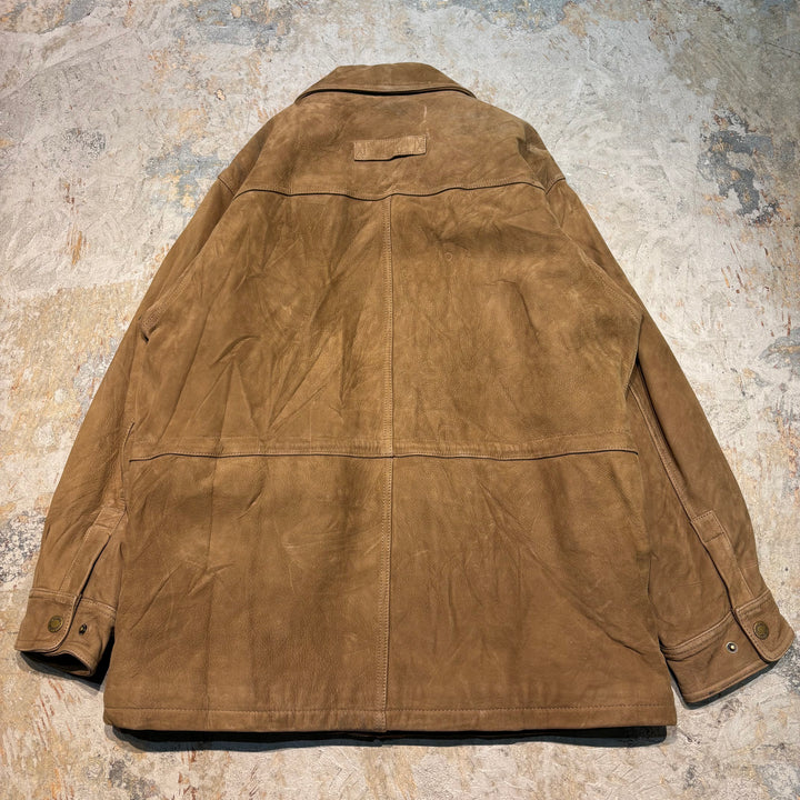 Used clothing 90's cabelas/Cabelas/ Genuine leather zip-up leather jacket/Half coat/Quilted lining/Cowhide/Size L