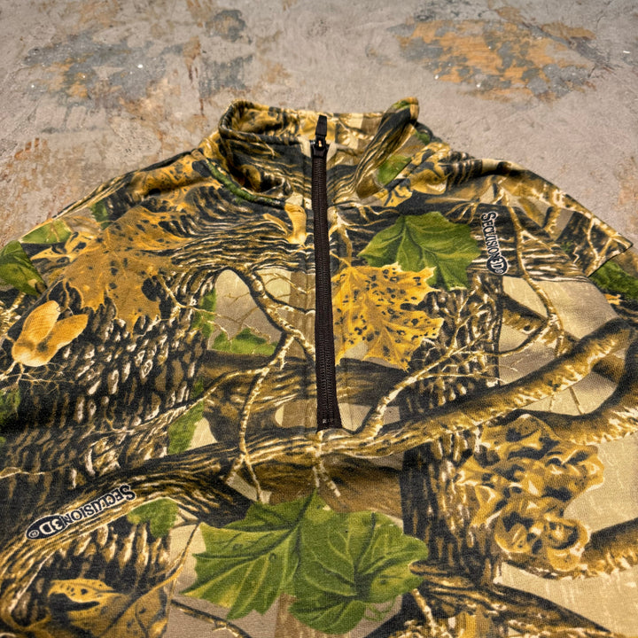 旧衣服Cabela's/ kabelas /真实树/Real Tree Pattern half zip sweatshirt/真实树图案半拉链运动衫/尺寸M