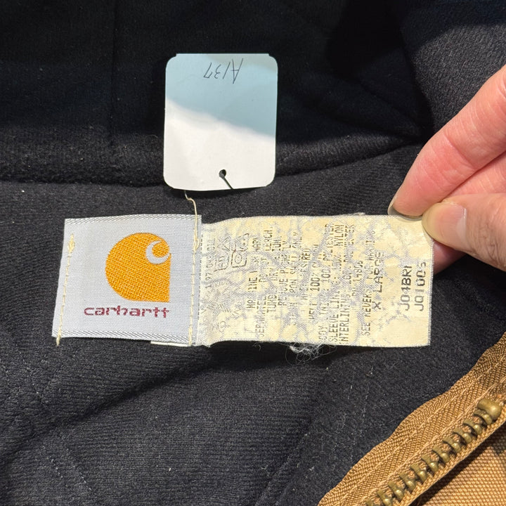古着 USA製 97's Carhartt/ カーハート/ アクティブジャケット/ ダック地/ 裏地キルティング/ 企業ロゴ/ サイズXL
