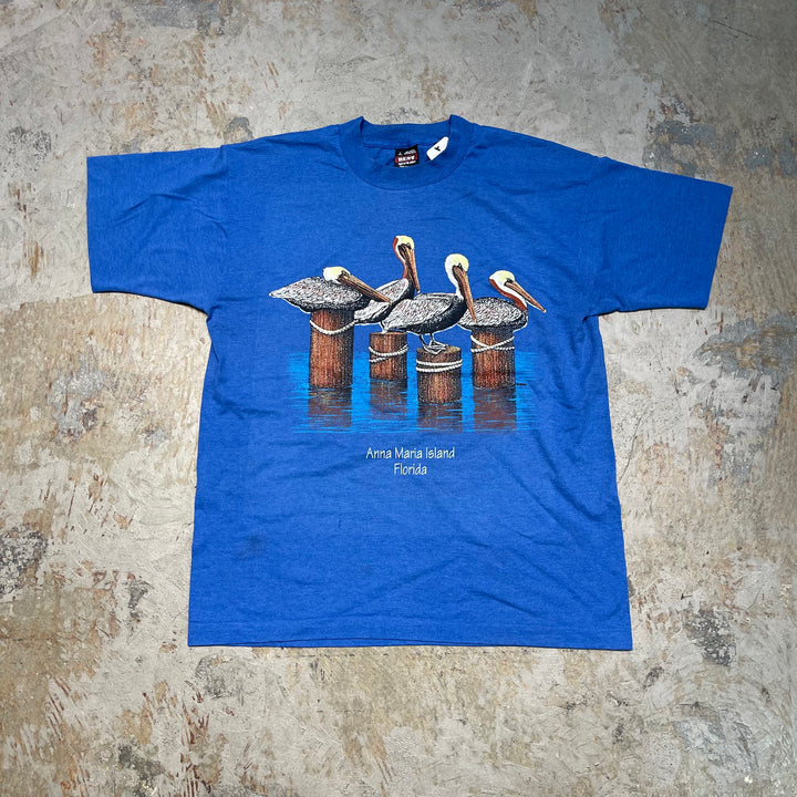 #4845 古着 90's SCREEN STARS/USA製 /フロリダ州アンナ マリア アイランド/アニマルプリントTシャツ/ヴィンテージ/シングルステッチ/サイズL