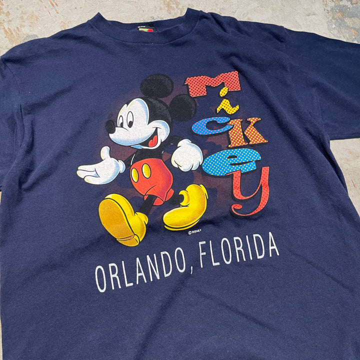 #4832 古着 90's USA製 ワールドリゾート ミッキーマウス/ヴィンテージ シングルステッチ Tシャツ/サイズML