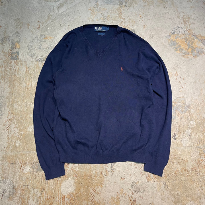 #3717 古着 POLO by Ralph Lauren/ラルフローレン / PIMA Cotton knit V Neck Sweatrer Shirts/ピマコットLンニットVネックセーター/サイズL