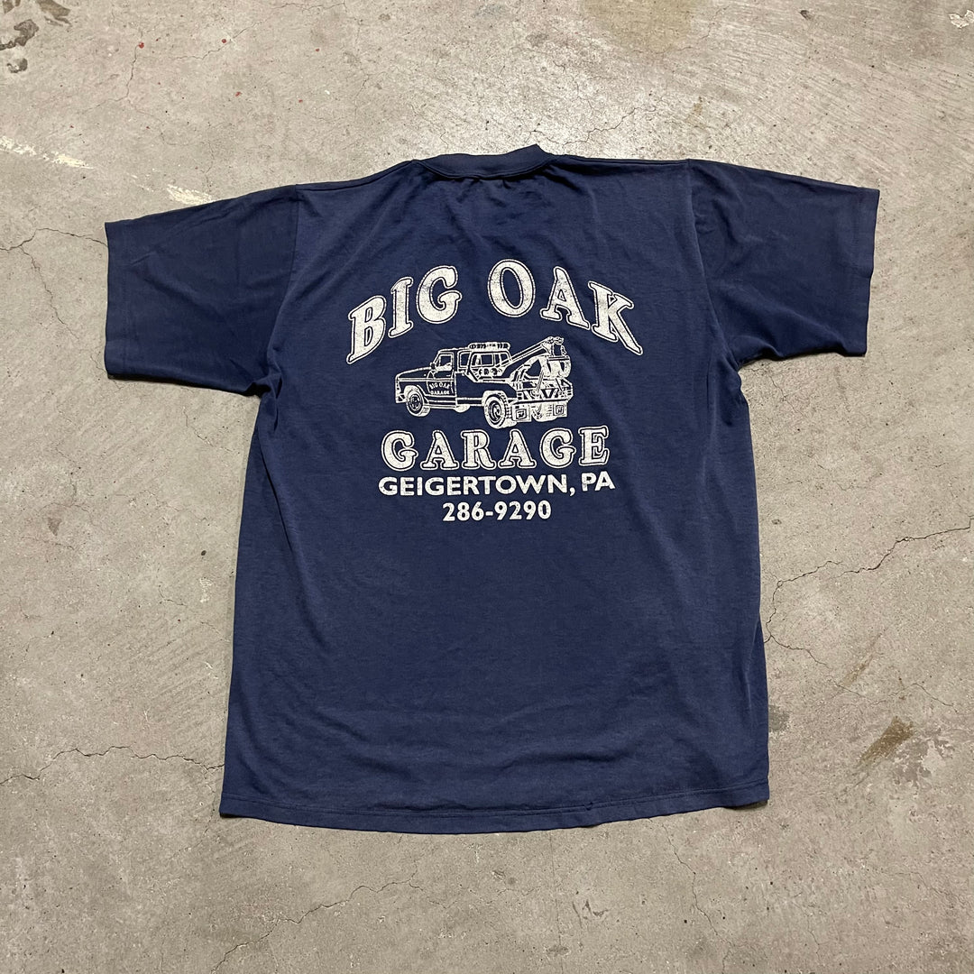 Used clothing Made in USA 80's Jerseys/Big Oak/Geiger Town Garage/Print T-shirt/Size L