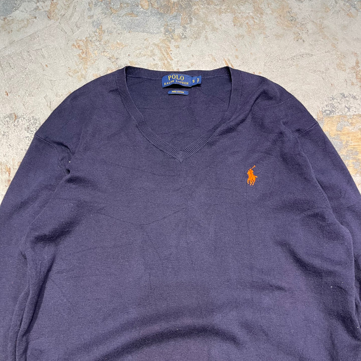 #3715 古着 POLO by Ralph Lauren/ラルフローレン / PIMA Cotton knit V Neck Sweatrer Shirts/ピマコットLンニットVネックセーター/サイズS