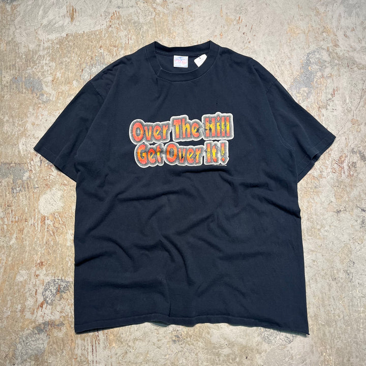 #4692 Used clothing unknown/short sleeve print t-shirt tee/over the hill get over/Size XL