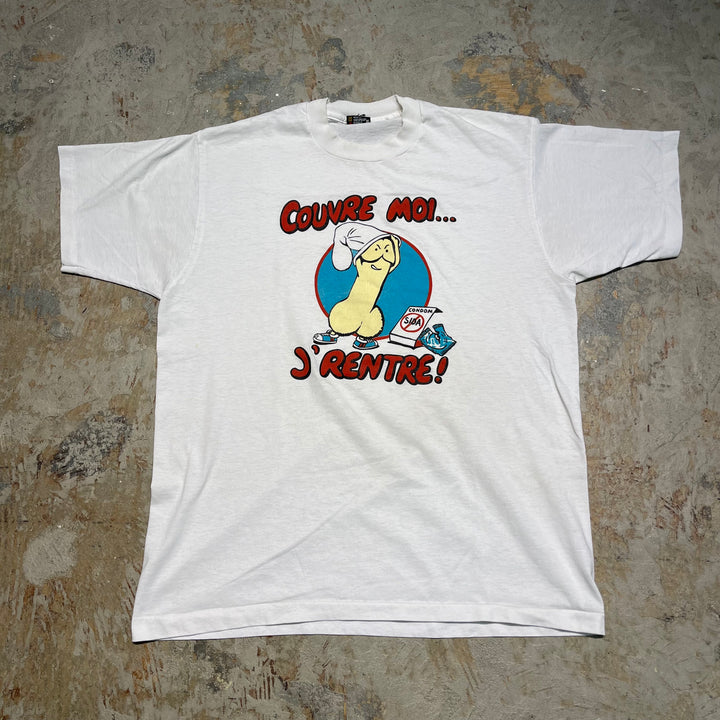 #4294 Unknow/short sleeve t-shirt Tee/シングルステッチ/COUVRE MOI... J'RENTRE!/半袖Tシャツ/90's/サイズXL