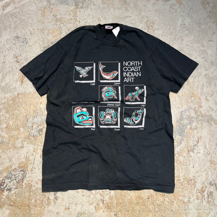 古着 USA製 90's フルーツオブザルーム/NORTH COAST INDIAN ART/企業系/ヴィンテージ シングルステッチ Tシャツ/サイズXL相当