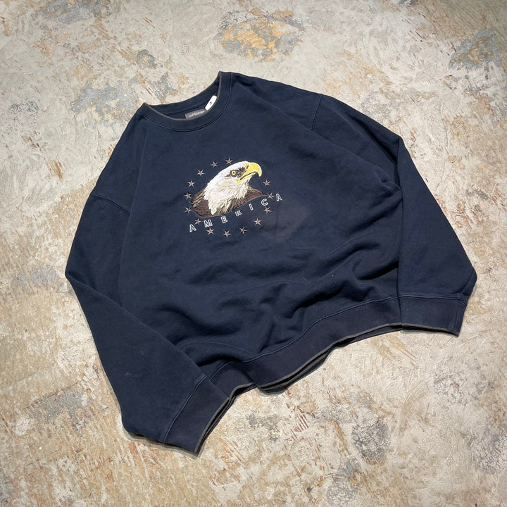 #4111 古着 Unknow/Crew Neck Sweat Shirt/クルーネックスウェット/アニマル刺繍/サイズXL