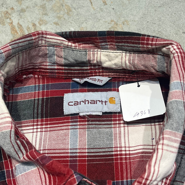 #4368 Used clothing Carhartt/Long Sleeve Button Down Shirt/Long Sleeve Button Down Shirt/Checked Plaid/RELAXED FIT/Relaxed Fit/Size XL