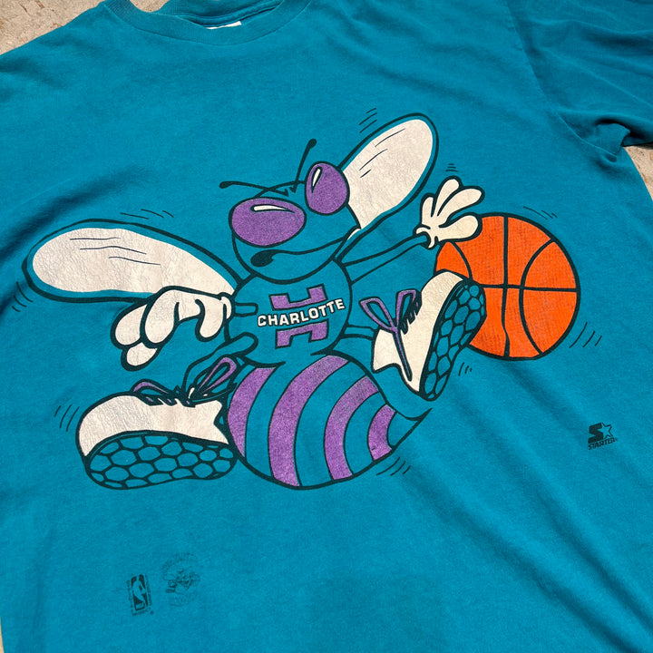 古着 USA製 90's STARTER/スターター NBA / シャーロット・ホーネット / ヴィンテージ シングルステッチ プリントTシャツ/サイズL-XL相当