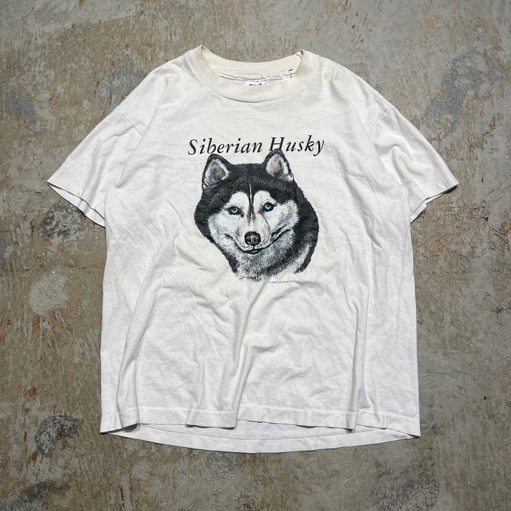 빈티지 시베리아 허스키/동물/빈티지 싱글 스티치 인쇄 티셔츠/크기 l