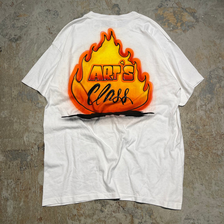 중고 의류 90의 미국은 지옥 / 빈티지 단일 스티치 인쇄 티셔츠 / 크기 XXL에 먼 쪽 / 만화 스트립 / 에어로빅을 만들었습니다.