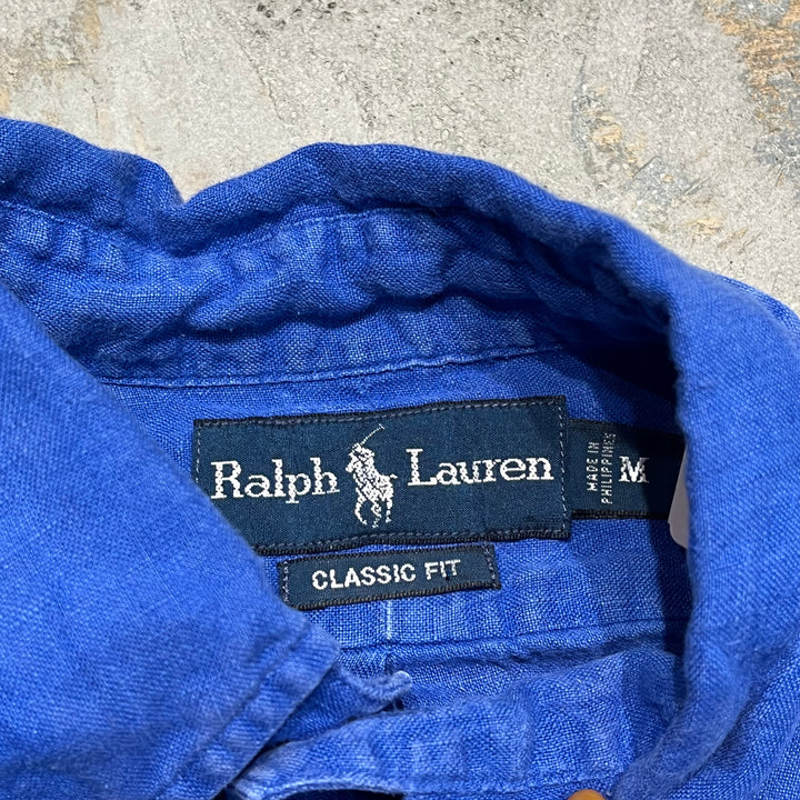 #4383 古着 Ralph Lauren/ラルフローレン/Long Sleeve Button Down Shirt /長袖ボタンダウンシャツ/Linen/リネン/サイズM