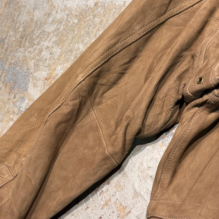 Used clothing 90's cabelas/Cabelas/ Genuine leather zip-up leather jacket/Half coat/Quilted lining/Cowhide/Size L