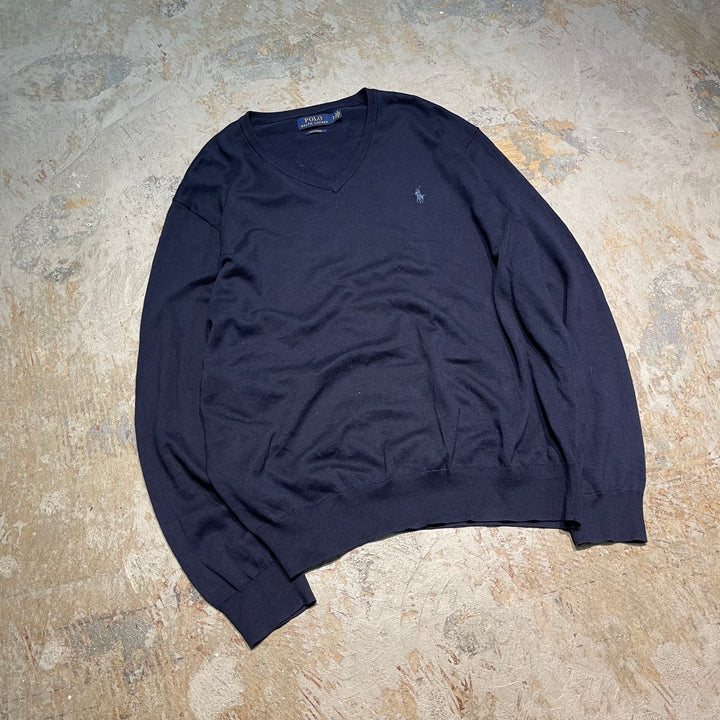 #3716 古着 POLO by Ralph Lauren/ラルフローレン / PIMA Cotton knit V Neck Sweatrer Shirts/ピマコットLンニットVネックセーター/サイズXL