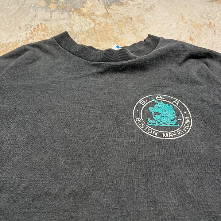 미국/80 년대 ~ 90 년대/아디다스/보스턴 마라톤/빈티지 싱글 스티치 프린트 티셔츠/크기 L에서 만든 빈티지 의류