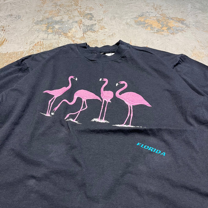 #4528 古着 unknow/short sleeve print t-shirt Tee/半袖プリントTシャツ/シングルステッチ/フラミンゴプリント/サイズ2XL相当