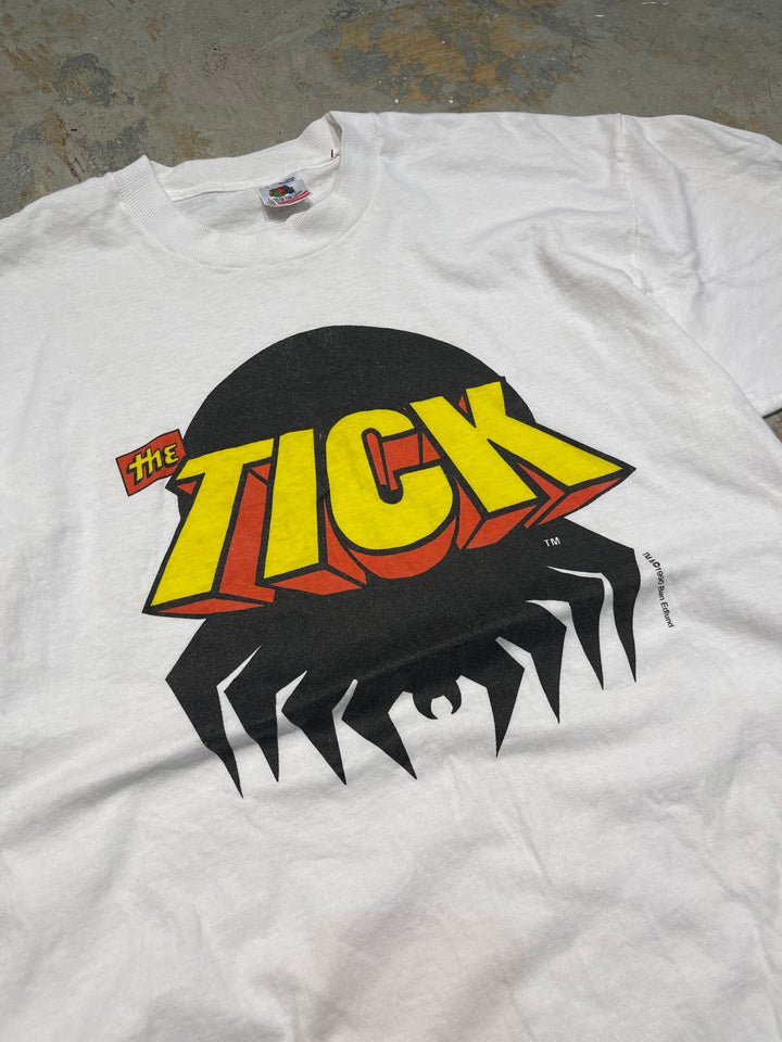#MA153 古着 USA製 90's フルーツオブザルーム/ THE TICK / ニューイングランド・コミック/ ヴィンテージ シングルステッチ プリントTシャツ/サイズL