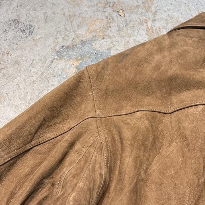 Used clothing 90's cabelas/Cabelas/ Genuine leather zip-up leather jacket/Half coat/Quilted lining/Cowhide/Size L