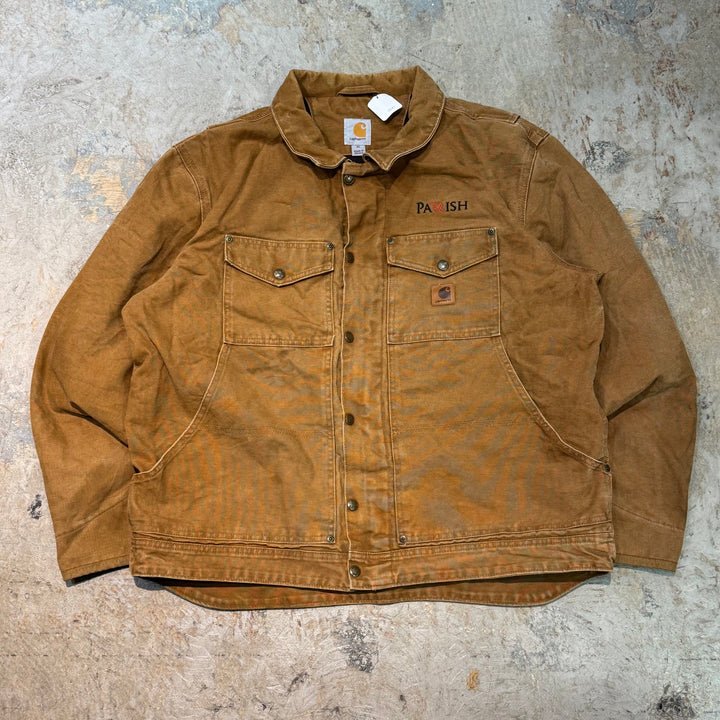 중고 의류 Carhartt/ Berwick 재킷/ 오리 직물/ 보아 라이닝/ 회사 로고/ 크기 XL