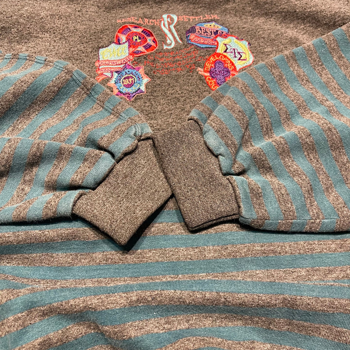 #4120 古着 Unknow/Crew Neck Print Sweat/クルーネックプリントスウェット/RESEARCH/SETTLEM/刺繍/ボーダー柄/サイズL