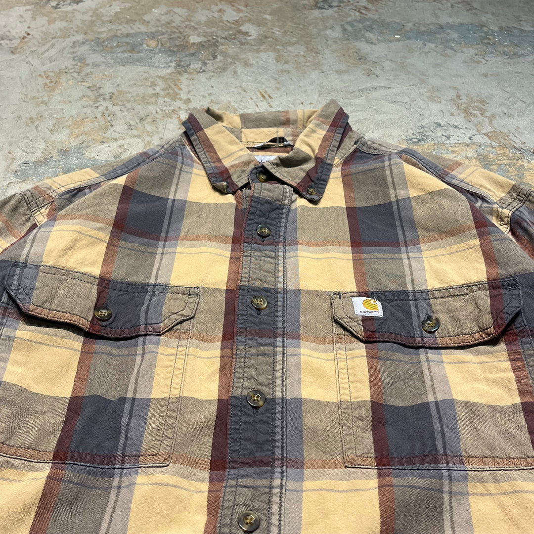 #4366 Used clothing Carhartt/Long Sleeve Button Down Shirt/Long Sleeve Button Down Shirt/Checked Plaid/Size L
