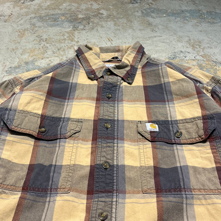 #4366 Used clothing Carhartt/Long Sleeve Button Down Shirt/Long Sleeve Button Down Shirt/Checked Plaid/Size L