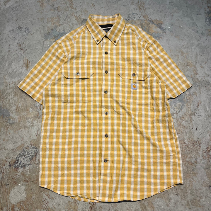 #4363 Used clothing Carhartt/Short Sleeve Button Down Shirt/Check/Size M