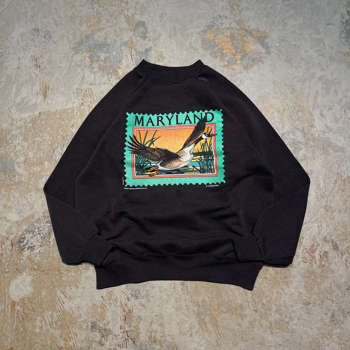 #4130 古着 Hanes/ヘインズ/Crew neck Print Sweat/クルーネックスウェット/MARYLAND/アニマルプリント/MADE IN U.S.A/サイズL