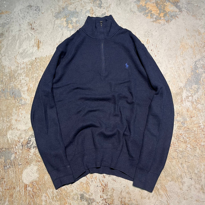#3895 Ralph Lauren/Cotton Knit Half Zip Swiever Cotton Knit Zip/Size M의 사용 의류 폴로