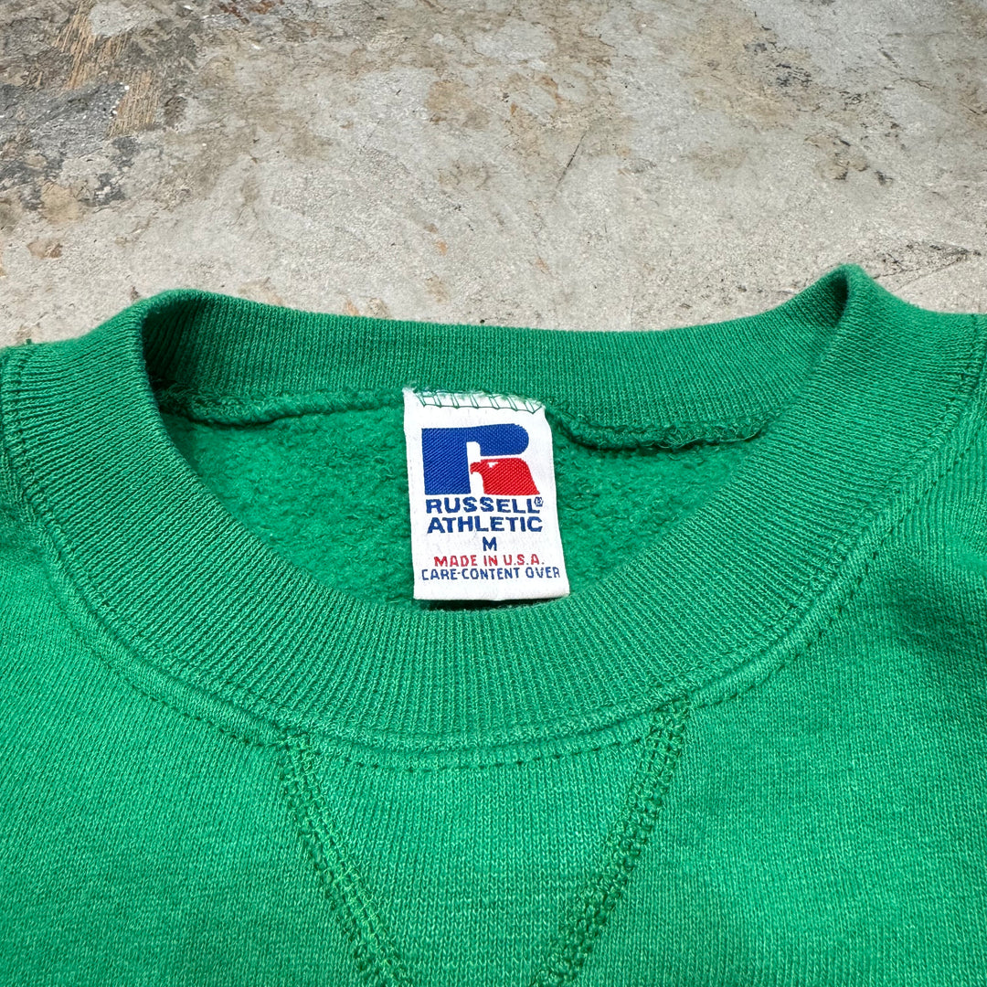 Used clothing Made in USA 80's~ RUSSELLATHLETIC/Russell Athletic/Crew neck blank wet/Plain/Size L