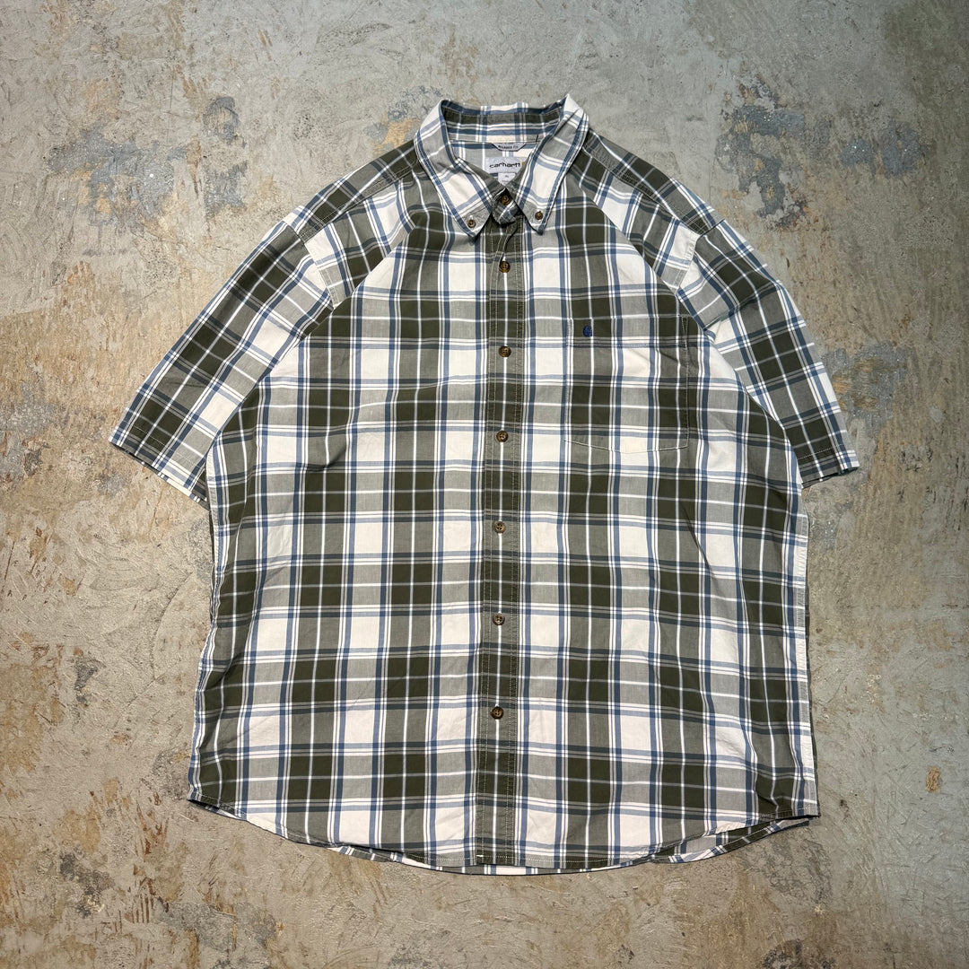 중고 의류 Carhartt/ Carhartt/ 버튼 다운 짧은 슬리브 셔츠/ 체크 무늬 패턴/ 크기 XL
