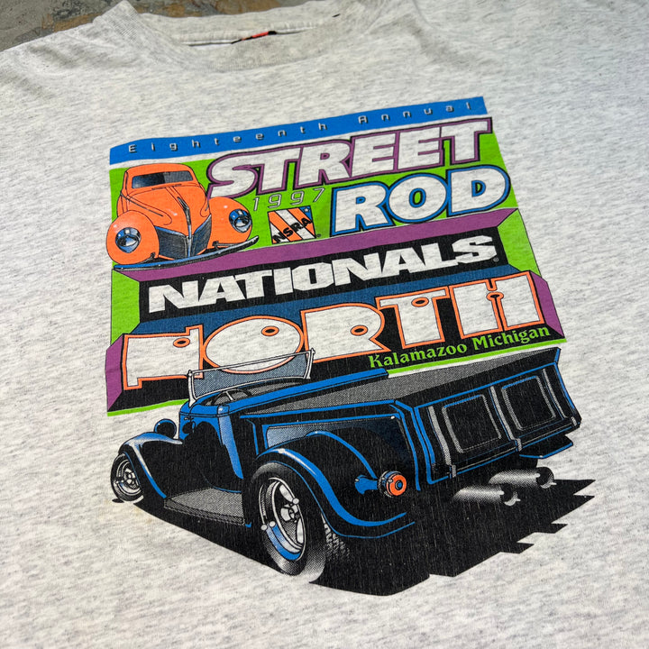 古着 USA製 90's NSRA(National Street Rod Association) / ミシガン州 カラズマー / ヴィンテージ シングルステッチ プリントTシャツ/サイズXL