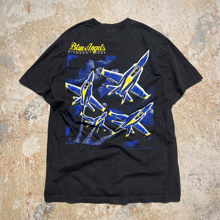 미국에서 만든 빈티지 92의 Oneita/Blue Angels/US Navy/Acrobat Squadron/빈티지 단일 스티치 프린트 티셔츠/크기 M