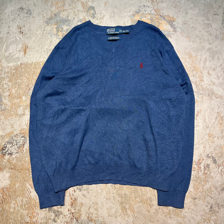 #3702古着/ラルフローレン/POLObyRalphLauren/コットンニット/Cottonknit/Vネック/サイズXXL