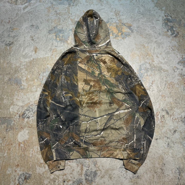 旧衣服RUSSELL OUTDOORS/ RUSSELL户外/ Real Tree Pattern Pull Over Parker /真实树图案套衫连帽衫/尺寸M